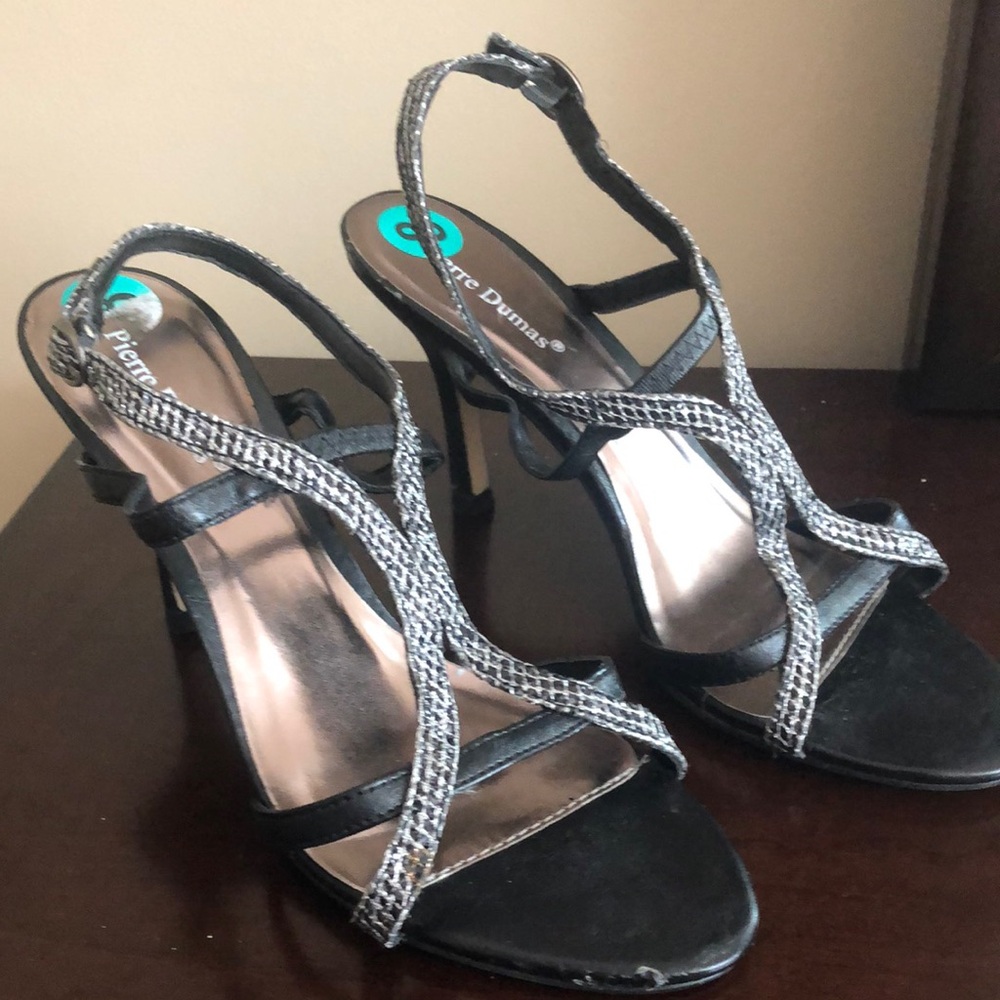 Pierre Dumas Black and Silver Strappy Heels